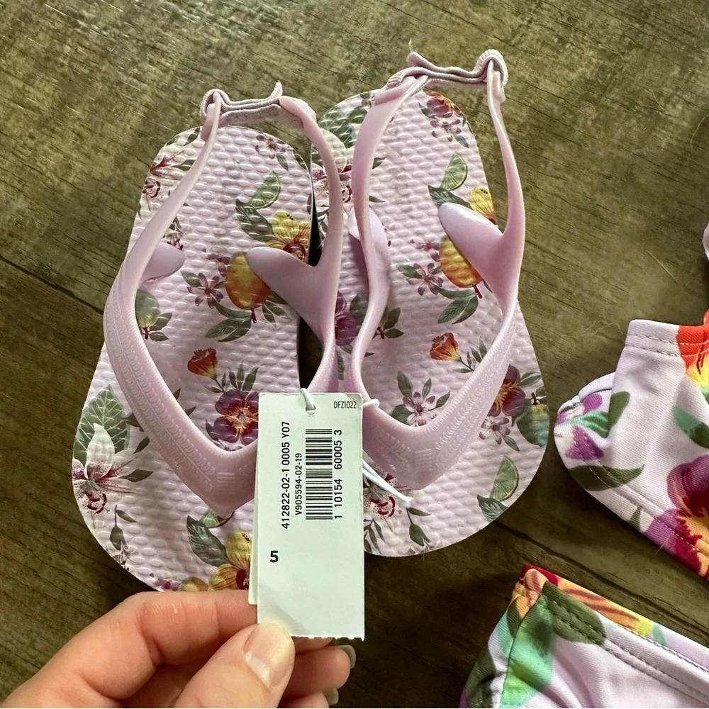 Old Navy tropical ruffle floral bikini with new matching flip flops